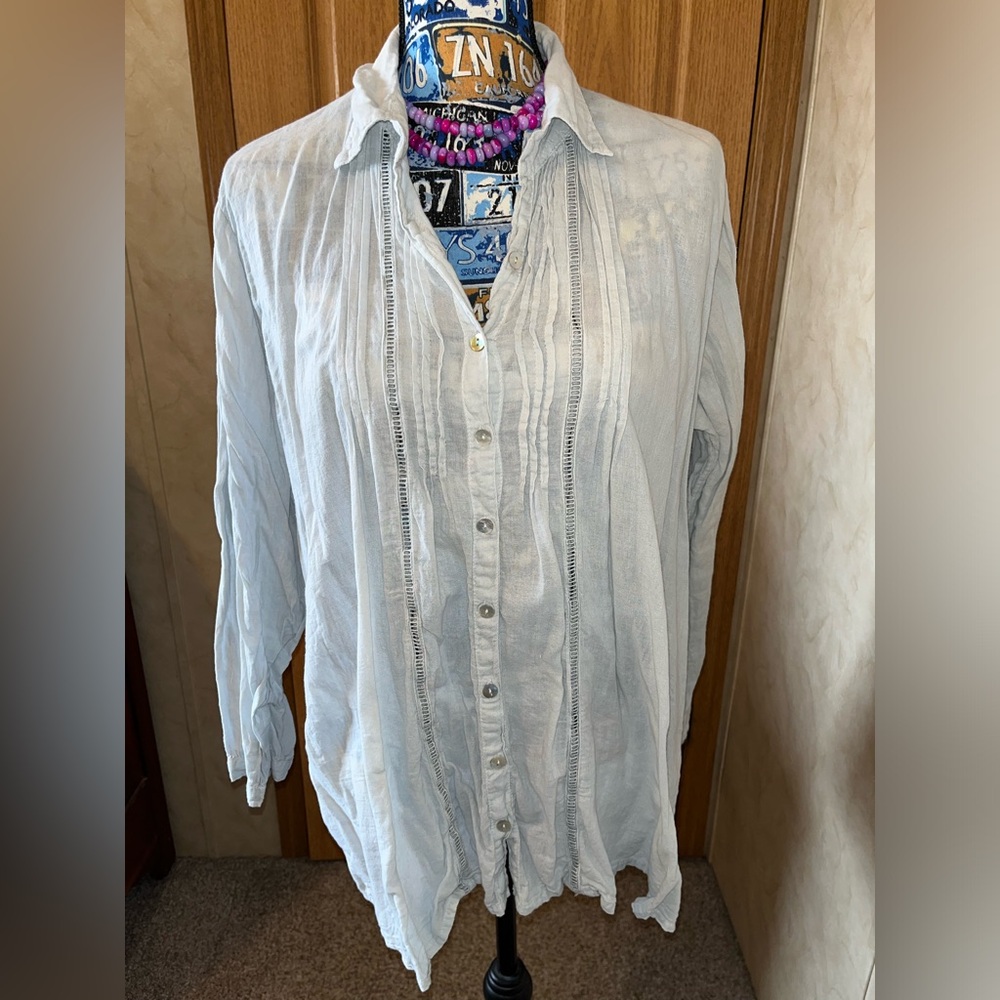 JP and Mattie - Sundance Elegant Blue Pleated Blouse
